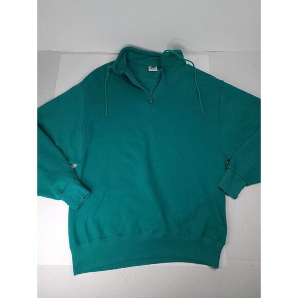 Vintage Jerzees Sweater Pullover Men L Green 1/4 Zip Blank Collared 80's 90' USA